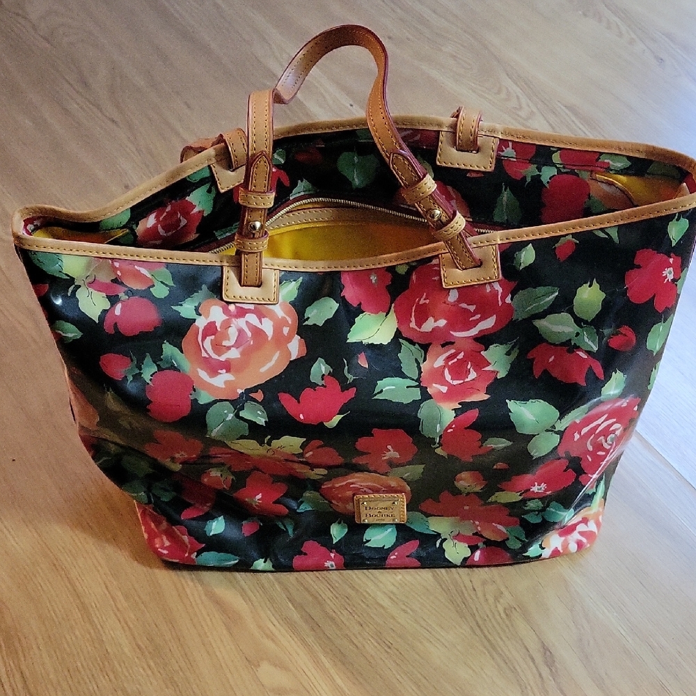 Floral Tote Bag with Leather Accents